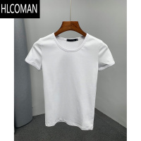 HLCOMAN2025夏季新款白色修身短袖t恤 男士青年高弹力光板黑色半袖打底衫