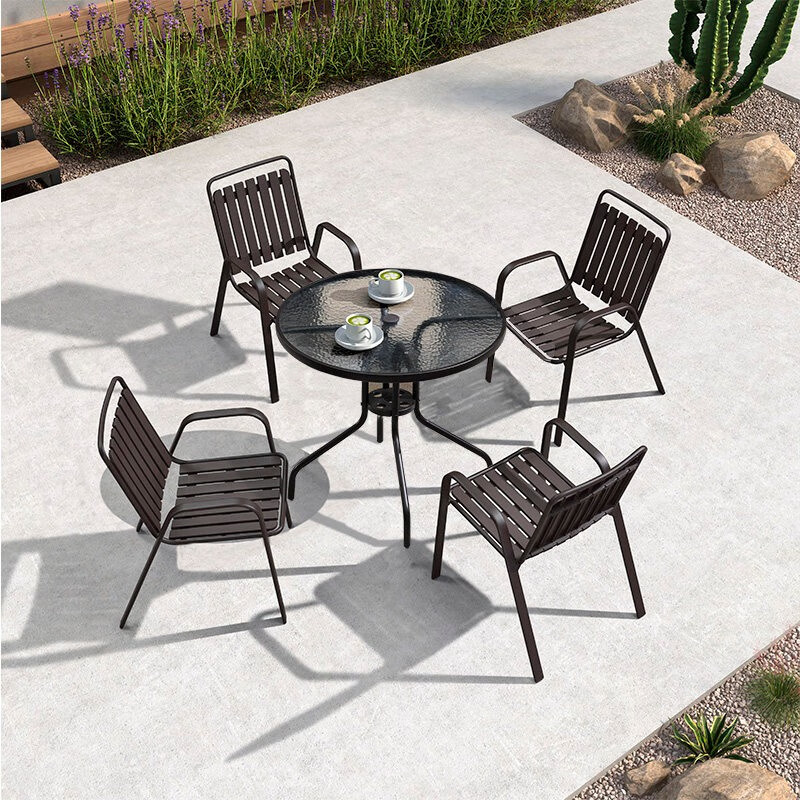 苏宁 金菲罗格 办公家具 露天户外休闲桌椅组合 4+1[玻璃直径80园桌]