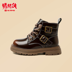 猪猪侠GG-BOND儿童马丁靴2025秋冬新款男女童加绒皮靴英伦单靴