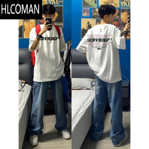 HLCOMAN2025新款白色高街t恤短袖男女款夏季美式潮牌宽松情侣半袖ins