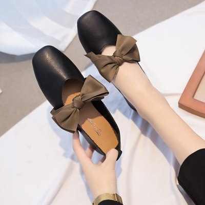 伊努特仙女春秋单鞋女中跟2021年新款百搭春季温柔奶奶一脚蹬平底豆豆鞋