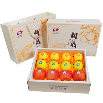 [洛川苹果]新鲜陕西洛川苹果水果混合装 新三果12枚精美礼盒装 瑞香红+维纳斯黄金+红富士苹果