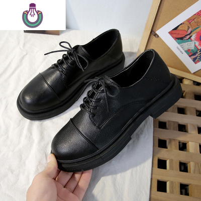 FISHBASKET黑色小皮鞋女2020年新款加绒英伦学院风平底软皮日系jk单鞋休闲鞋