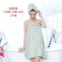 干发帽女擦头发吸水速干包头巾浴帽长发可爱韩国浴巾抹胸浴裙套装 三维工匠 卡其色2个干发帽8149