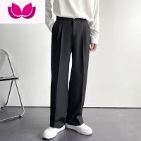 七斓韩国网红垂坠感直筒西装裤男宽松韩版休闲白色阔腿长裤拖地裤