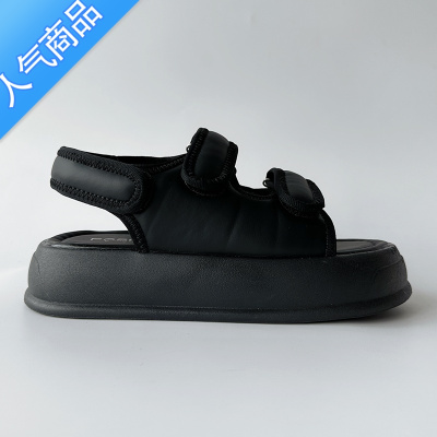 SUNTEK黑色厚底凉鞋女夏季韩版魔术贴休闲百搭时尚增高运动沙滩鞋ins潮