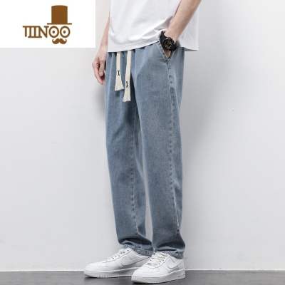 YANXU夏季薄款阔腿浅色牛仔裤男士2023新款宽松男生直筒潮牌休闲长裤子