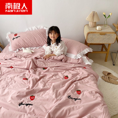 南极人(NanJiren)家纺韩式绣花水洗棉夏凉被四件套夏凉被空调被双人被子夏天被子三件套