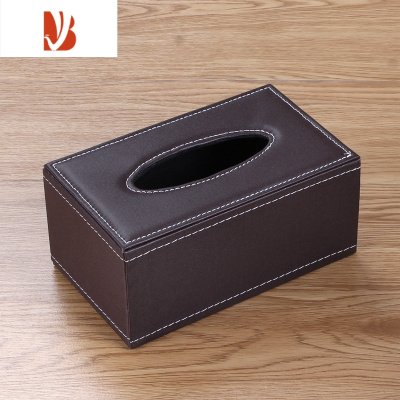 三维工匠皮革纸巾盒定制印logo餐巾抽纸盒家用客厅创意酒店办公室皮质纸抽 棕色中号