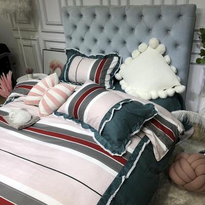 美帮汇贡缎磨毛四件套北欧风简约床品套件小香风蝴蝶结床单被套床上用品