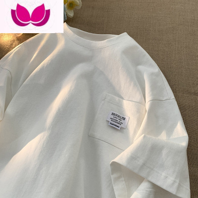 七斓贴标短袖男夏季宽松简约中性t恤潮流纯色情侣款百搭上衣