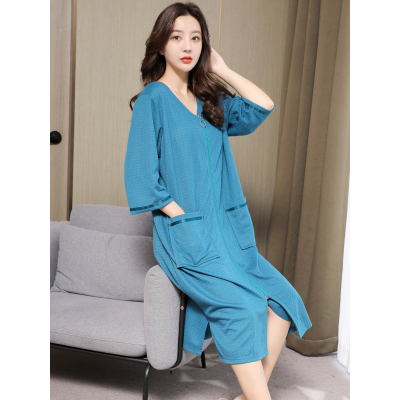 Ideamini春夏季男士睡衣一体式大码拉链睡袍薄款男士睡裙连体比棉柔软