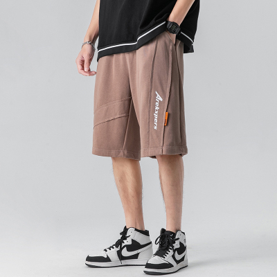 班俏BANQIAO短裤男2021年夏季新款男士休闲裤韩版潮流潮牌中裤外穿宽松休闲裤子大裤衩时尚百搭运动短裤男装zx1571卡其L