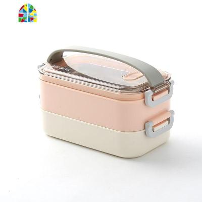 金属饭盒便当盒成人学生食堂带盖简约韩国微波炉健身餐盒 FENGHOU 粉三层1600ml