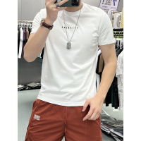 欧货夏季新款青年短袖印花字母圆领体恤修身潮流透气丝光棉男上衣