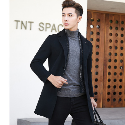 秋冬新款围巾款双面呢羊毛大衣男士中长款风衣大衣男潮流羊绒外套