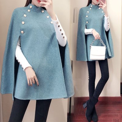 FISHBASKET小个子毛呢外套女装中长款大衣2020新款森系赫本风斗篷妮子毛呢外套