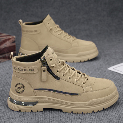 男士秋季新款时尚拉链款马丁靴皮革透气轻便舒适轻休闲系带低帮靴