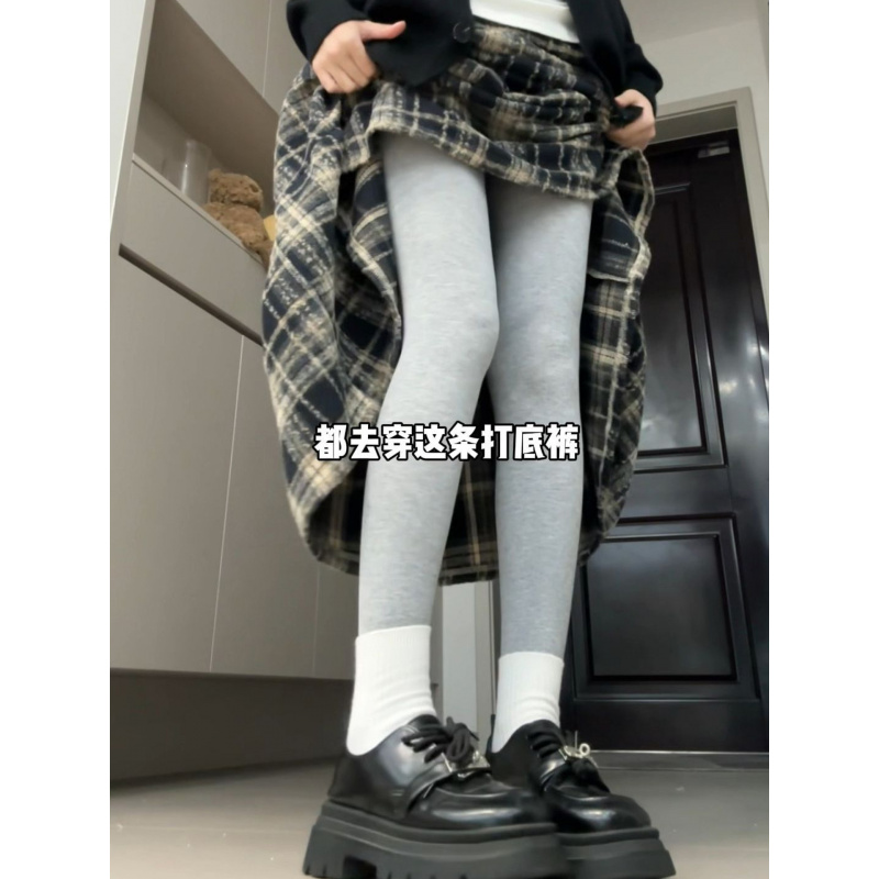 灰色打底裤女秋冬季加绒加厚保暖棉裤紧身秋裤外穿连脚袜裤配裙子