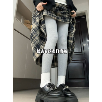 灰色打底裤女秋冬季加绒加厚保暖棉裤紧身秋裤外穿连脚袜裤配裙子_95
