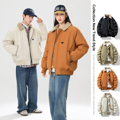 男装冬季新款休闲时尚韩版潮流翻领加厚情侣保暖青春活力棉衣外套