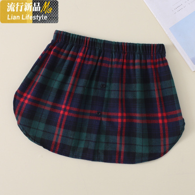 暖青汇格子下摆小屁帘遮胯遮屁股器卫衣打底假衬衫叠穿内搭打底屁屁裙半身裙