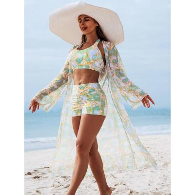 茗漪新款高端欧美时尚性感女士三件套比基尼BIKINI多色印花女泳衣