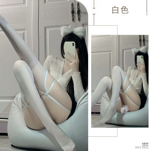 硕遥情趣丝袜女欧美性感捆绑吊带一体袜过膝袜油光黑丝超薄长筒袜