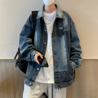 春秋季牛仔外套男美式高街宽松休闲长袖男生痞帅百搭蓝色牛仔夹克