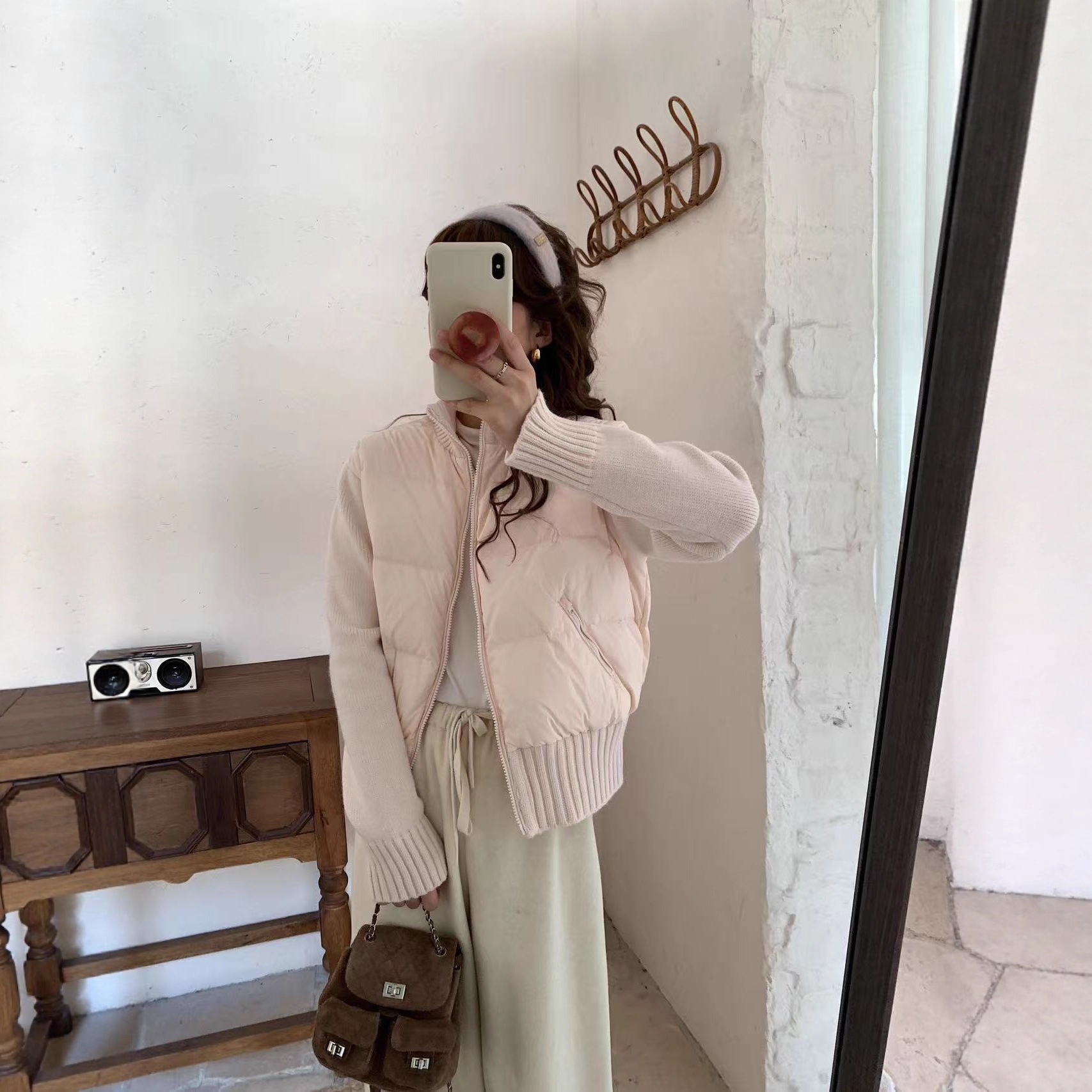 韩系针织拼接羽绒服女2025秋冬新小个子短款90白鸭绒马甲外套百搭