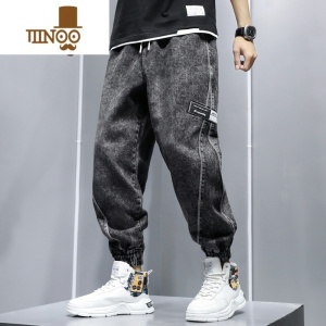 YANXU男裤子2021年新款宽松哈伦工装牛仔裤男士冬季加厚束脚长裤子