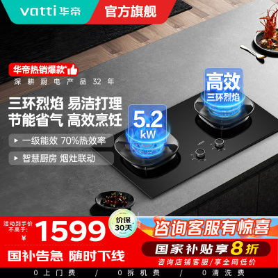 华帝(vatti)燃气灶5.2kW猛火灶家用嵌入式底座可调节免扩孔易清洁烟灶联动灶具i10309L天然气(液化气备注)