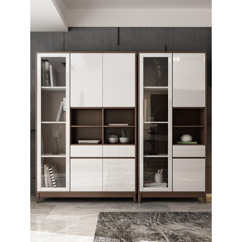 森美人北欧落地实木脚书柜书架置物架文件柜 简约家用玻璃收纳柜书橱