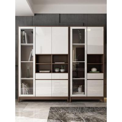 森美人北欧落地实木脚书柜书架置物架文件柜 简约家用玻璃收纳柜书橱