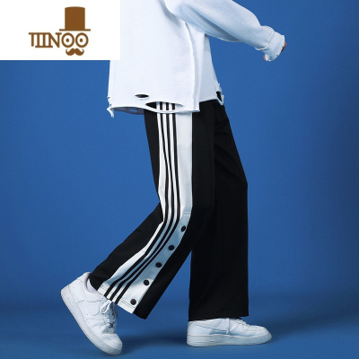 YANXU排扣裤子男夏季薄款高街潮流休闲运动九分裤直筒宽松篮球训练卫裤