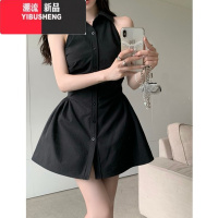 YIBUSHENGPOLO领挂脖背心连衣裙女装2022季新款甜辣风收腰显瘦粉色A字裙