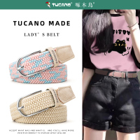 啄木鸟皮带女士2025新款帆布编织松紧弹力针扣学生懒人牛仔裤腰带