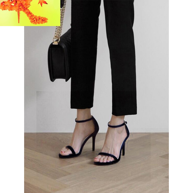性感一字扣带凉鞋2020新款夏季百搭高跟鞋细跟黑色时装女鞋仙女风 简