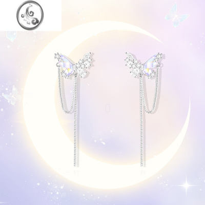 JiMi蝴蝶流苏耳钉女银银小众设计高级感2023年新款潮气质耳饰生日礼物