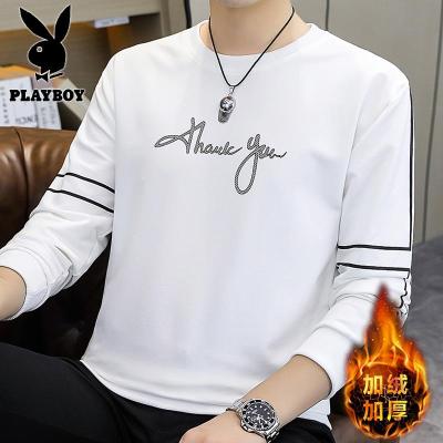 花花公子新款高品质1805加绒卫衣男加绒加厚潮流印花套头青少年冬季打底衫男
