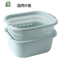 厨房洗菜盆 双层塑料洗水果篮洗菜菜篮子淘菜盆 FENGHOU 北欧绿大号两件套洗菜篮洗菜篮
