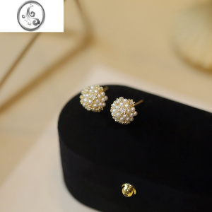 JiMi小巧精致锆石珍珠耳钉女2023新款洋气简约复古风绣球耳环S925银针 金色铜镀K金+925银针
