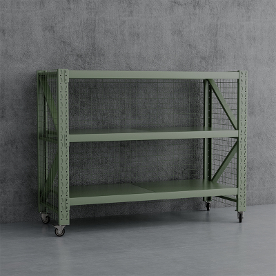 臻远 ZYJJ-HJ-076 可移动货架库房置物架带轮重型货架三层后背带网2000*800*1600mm/300kg