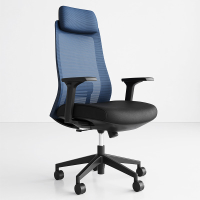 易企采 办公旋转椅蓝网办公室老板专用椅午休椅简约带枕头舒适透气网格椅子电脑椅职员椅