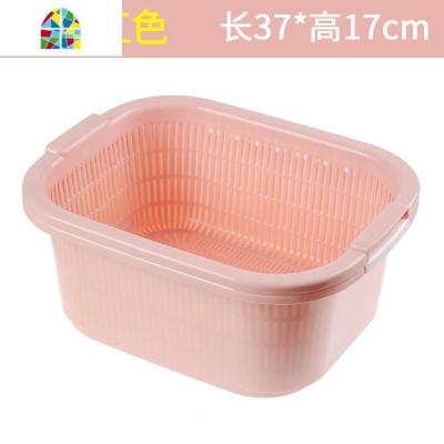 双层洗菜篮创意漏盆塑料菜篮子厨房洗菜盆水果盆水果篮 FENGHOU 特大号双层红色