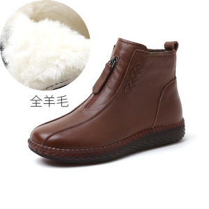 真皮软底短靴女平底25新款羊毛里女靴圆头软皮女鞋冬季加绒女棉鞋
