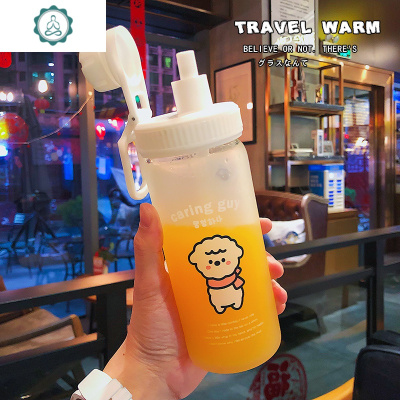 ins可爱羊驼磨砂玻璃杯韩版超萌大容量少女心网红大人吸管水杯子封后爱心羊驼玻璃杯+运费险