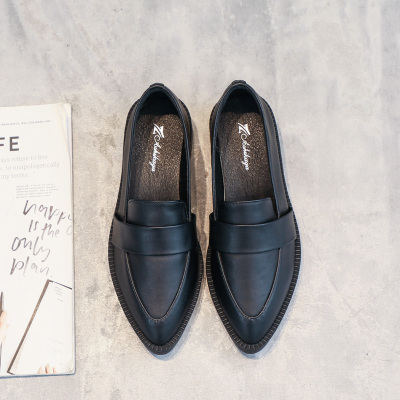 七色王国2020新款单鞋子女潮尖头一脚蹬乐福鞋女春秋英伦黑色小皮鞋百搭休闲鞋