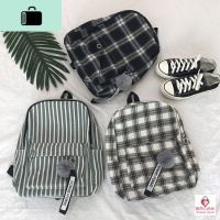 chic书包女韩版潮森系文艺条纹格子背包小清新校园百搭学生双肩包NEW LAKE
