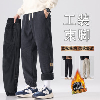 新款百搭男士秋冬裤潮流束脚哈伦休闲裤加绒运动宽松裤男